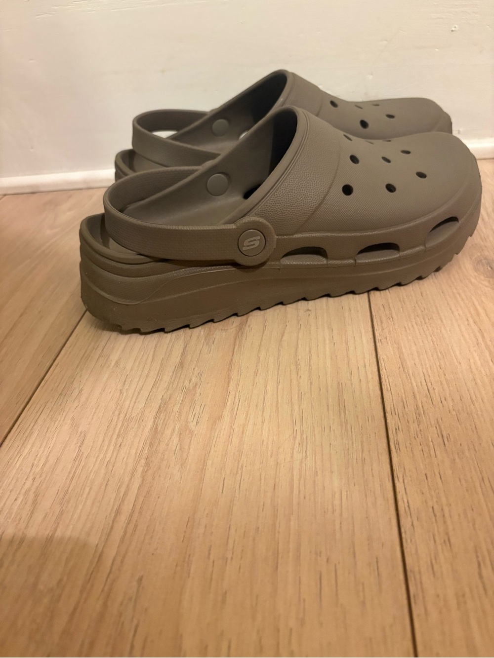Skechers Olive-Tan Slip-On Clog Sandals
